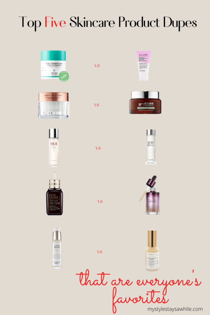 Top Five skincare product dupes pin