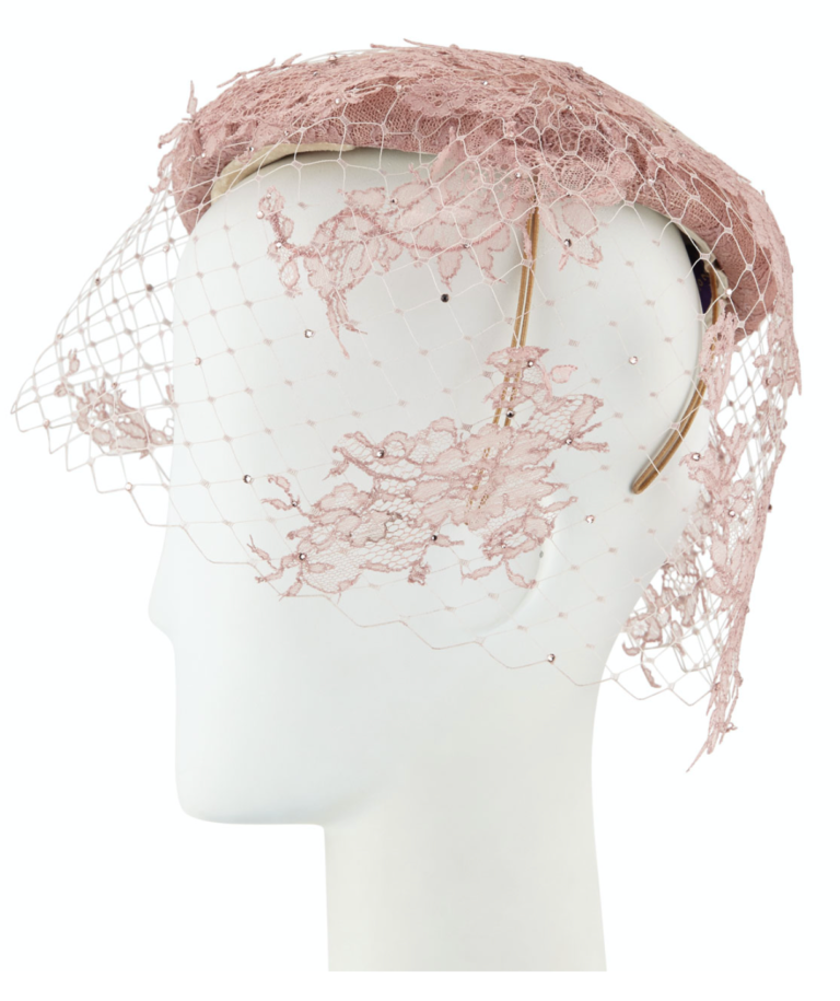 hand-blocked beret, lace veiling