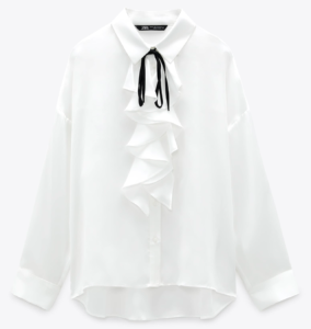 White collar long sleeves blouse with ruffles