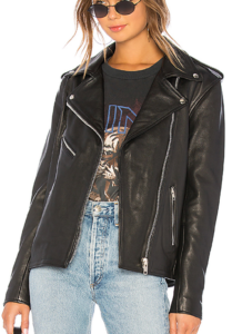 Leather oversized moto jacket in black