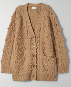 cable knit cardigan in brown