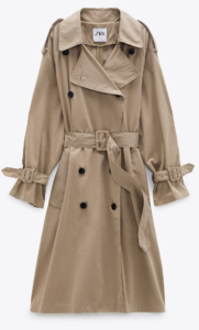 a dark beige trench coat
