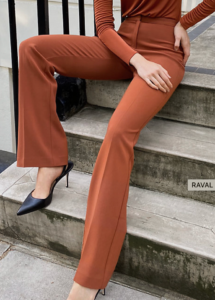 rust wood high rise trouser bootcut