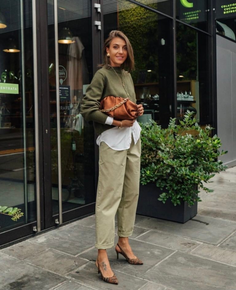 white blouse outfit with green vest